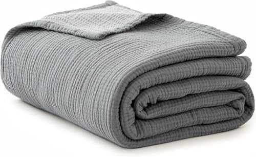 Simple&Opulence 100% Cotton Muslin Blanket King Size, Lightweight Breathable 4