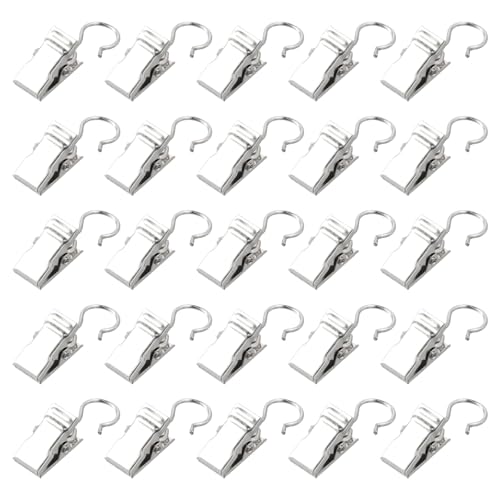 Volumoon 100 Pack Curtain Clips with Hooks, Stainless Steel Shower Curtain Hooks with Clips, Small Heavy-Duty Hook Clip Set