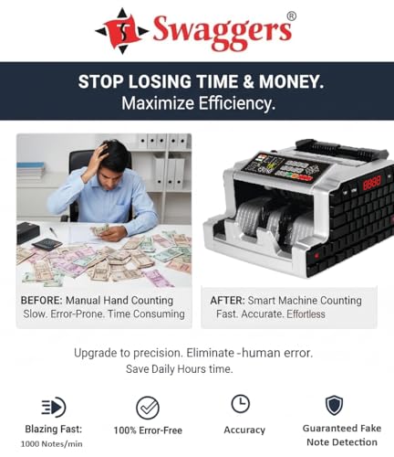 Image of swaggers Mix Note Value Counting Machine with Fake Note Detection Best for Banks, Offices, Hotels, Hospitals, Schools, Colleges, Retails Shops, Jewellery Shops etc.