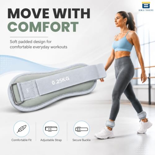 Image of Btag Soft Neoprene Ankle & Wrist Weights (0.25 kg x 2 Pcs) | Adjustable Strap | Unisex Leg & Arm Weight Cuffs for Gym, Workout & Training (Grey)