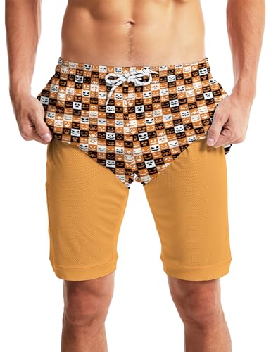 CHILL·TEK Print Men's Swim Trunks Halloween Hawaiian Shorts for Men Quick Dry Summer Bathing Suits with Drawstring for Party2