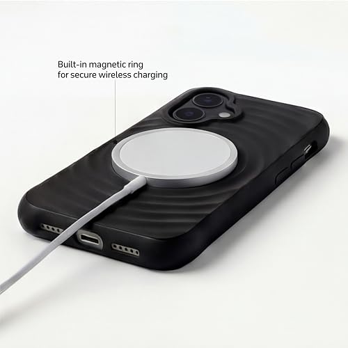 Image of amazon basics Shockproof Case for iPhone 16 | Ripple Pattern | Camera Protection | Protective Cover with Enhanced Grip & Wireless Charging Support - Black