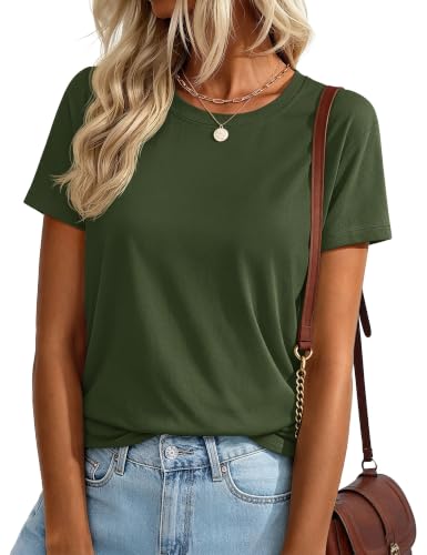 YUCOLEN T Shirts for Women Short Sleeve Summer Cotton Tee Army Green M