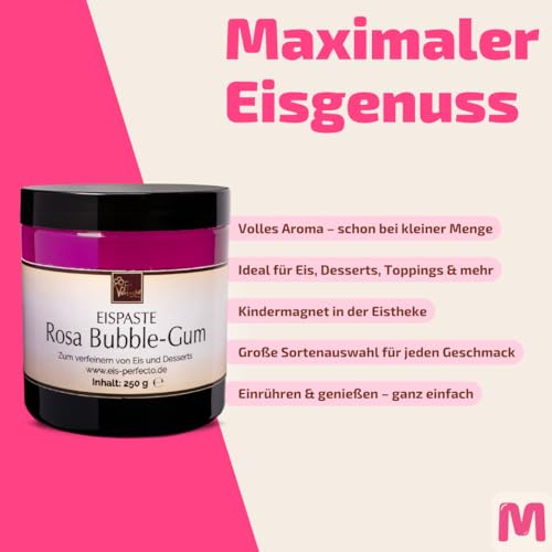 Rosa BUBBLE-GUM Eispaste für selbstgemachtes aromatisches Eis │ MEGA GESCHMACK│ Auch super lecker in Desserts, Getränke, Kuchen, Torten und vielem mehr │ Inhalt 250 g – Bild 4