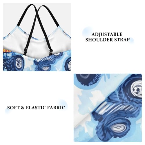 Pigsaly Girls One Piece Swimsuits Blue Monster Truck Cars Kids Cross Back Swimwear Toddler Beach Sport Bathing Suit 3T3