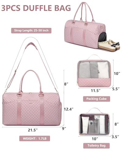 Image of Women Weekender Travel Duffle Bag: Travel Duffel Overnight Bags with Shoe Compartment Large Carry on Tote with Toiletry Bag Weekend Traveling Yoga Gym Hospital Bag for Women with Wet Pocket 3 PCS Set