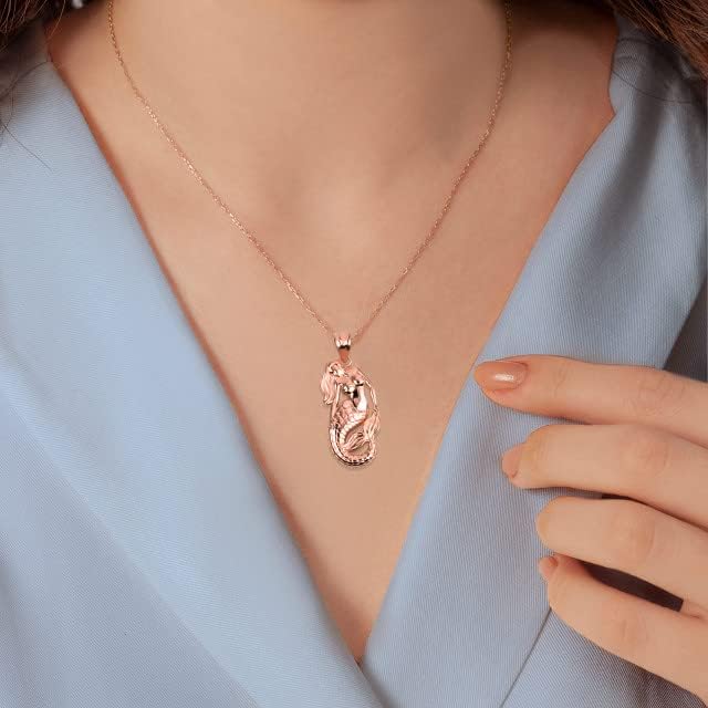 10K or 14K White, Yellow, or Rose Gold Sea Mermaid Ocean Pendant Necklace - Choice of Chain Length or Charm Only - Image 3
