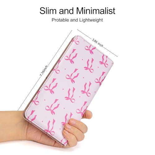 Image of Ultra Slim Thin Leather Women Wallet Rfid Blocking Credit Card Holder Bifold Clutch (Pink Bow)