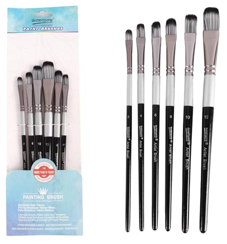 Image of Worison 6 Pc Filbert Paintbrush Set in Synthetic Bristle for Water, Poster Color and Acrylic Painting