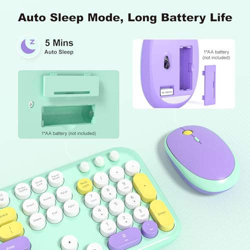 Image of Atelus Wireless Keyboard and Mouse Combo, USB 2.4GHz Full Size Typewriter Keyboard with Number Pad and Colorful Mouse for Office PC Computer Desktop Laptop Windows 7 8 10 (Mint Green)