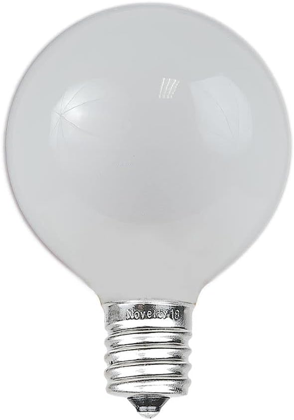 Novelty Lights 25 Pack G40 Frosted White Outdoor Globe Bulbs, Light Bulbs Glass Incandescent Bulbs with 3000 Hour Lifespan, Globe String Lights Replacement Bulbs