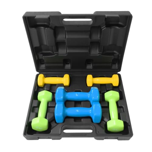 Dumbbell Set for Women and Men - Neoprene Coated Free Hand Weights with Storage Case/Rack 2/3/5 Lbs Packed in Pairs Anti-Slip Dumbbell Set for Home Gym Strength Training