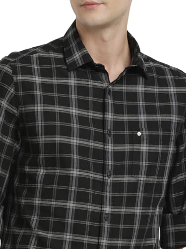 Image of Turtle Men Cotton Melange Slim Fit Black Casual Shirt
