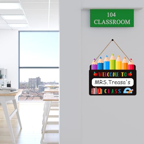 Image of SICOHOME Personalized Classroom Door Sign - Welcome Signs for Classroom Door Decorations Hanger 13 inch Teacher Sign for Back to School Decor Hanging Signs Teacher Supplies