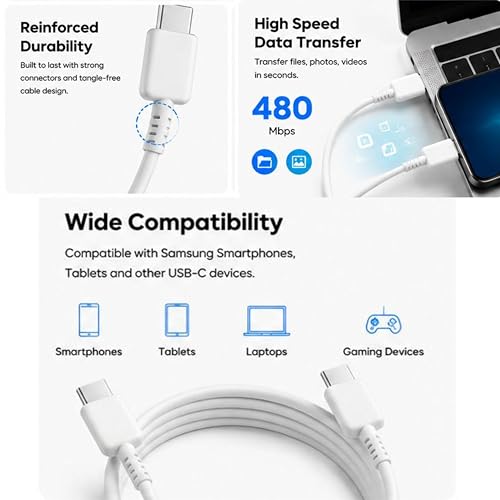 Image of 25W Type C To Type C White Cable | High Speed Data Transfer | Compatible with Samsung Galaxy | Original Superfast Charging