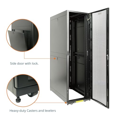 Image of Tecmojo 45U Server Rack Cabinet - PRE-Assembled 24inch Width 48inch Depth IT Network Equipment Cabinet Rack Enclosure with Casters - 3000lbs Weight Capacity(06Black)
