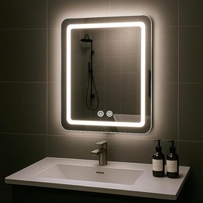 JOHALXER LED Bathroom Mirror, 20x28 in Vanity Mirrors with Backlit Lights for Shaving, Fogless Makeup Mirror Wall Mounted with Demister, Dimmable 3 Color Lighting, IP54