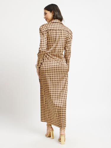 Image of FableStreet Women's Casual Shirt Collar Printed Polyester Midi Dress