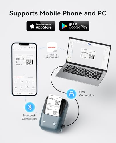 Image of NIIMBOT 2Inch Label Maker Machine with 3 Tape, B1 Portable Sticker Printer for Small Businesses, Clothing, Logo, Jar, Address, Compatible with Phones & PC, Blue