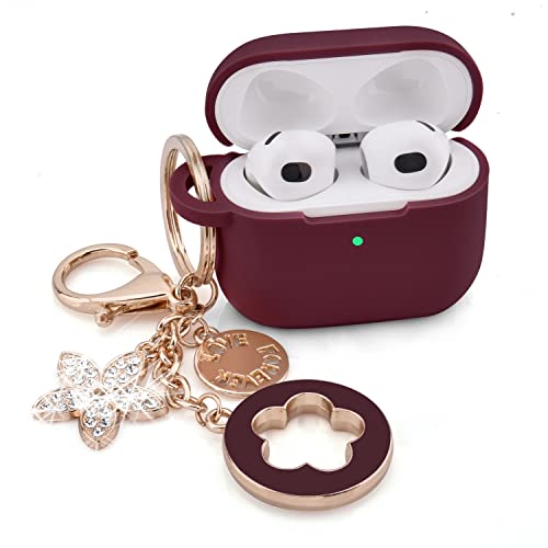 Image of VISOOM Case for Airpods 3 Pink Airpods 3rd Cases 2021 Silicone for iPod 3 Earbuds Case Cover Women Wireless Charging Case with Accessories Girl Bling Keychain for Apple Ear Buds 3rd Generation