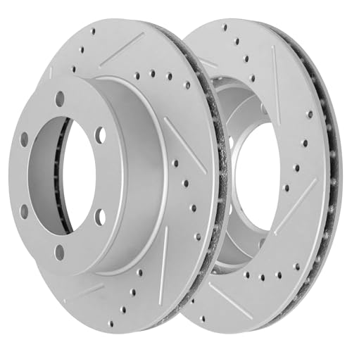 Image of Detroit Axle - Rear Brake Kit for 2017-2023 Nissan TITAN | 13.58 inch inch Drilled and Slotted Disc Brake Rotors Ceramic Brake Pads 2018 2019 2020 2021 2022 Replacement