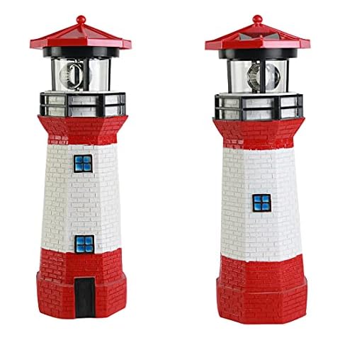 LMAMZ Lighthouse Solar Lights Outdoor Garden, Large Solar Lighthouse with Rotating Beacon, Garden Ornaments Outdoor Decoration Miniatures, 360 Rotating Light for Yard, Lawn, Balcony, 2 Pack,Red Cover
