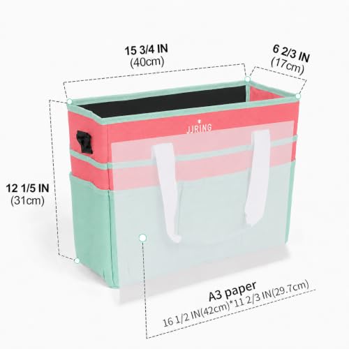 Image of JJRING Craft Organizer Tote Bag Large Art Storage Caddy Green and Orange | With Multiple Pockets For Sewing, Scrapbooking, School, Medical, And Office Supplies