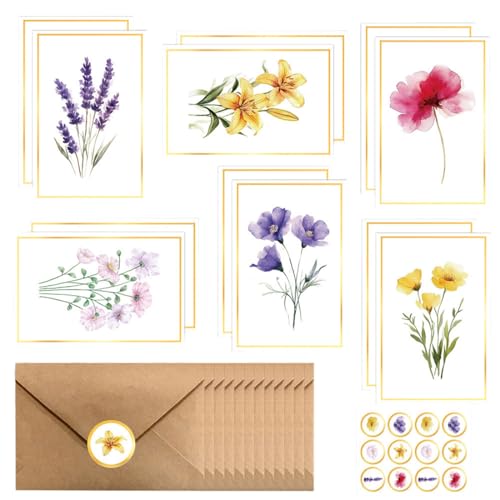 12 pcs tarjeta regalo, tarjetas personalizadas con sobres y pegatinas, tarjeta de felicitación flores, postales vintage, para día de la madre, bodas, cumpleaños y navidad