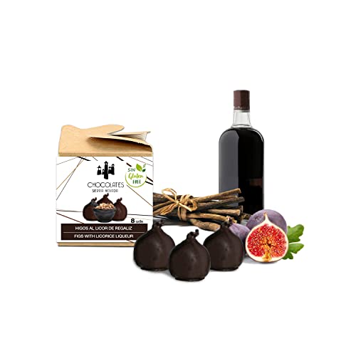 Bombones de higo bañado en chocolate negro relleno de licor de regaliz