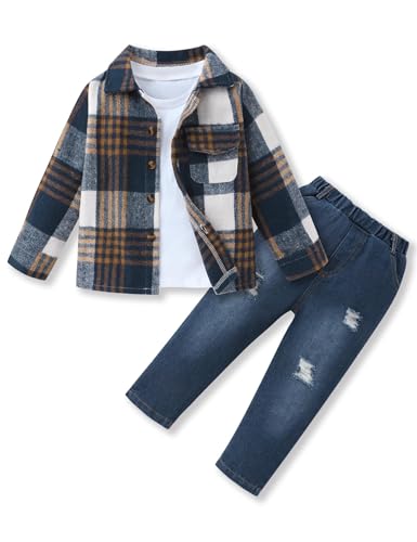 Image of FoWear 3Pcs Toddler Boy Clothes Botton Down Shirt and T-Shirt with Pants Toddler Boys Winter Clothes
