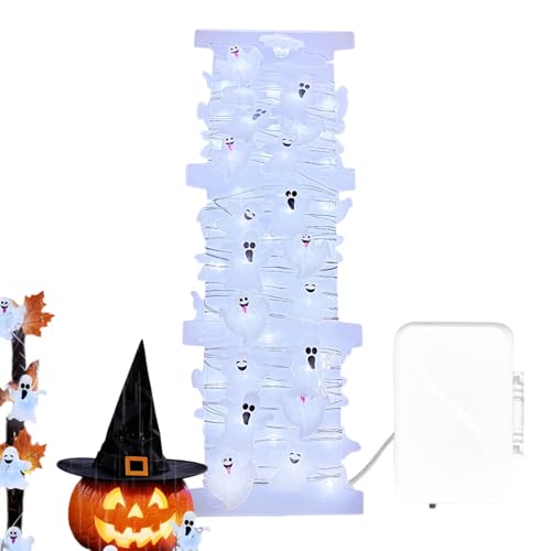 Guirnalda de luces fantasma, luces fantasmas espeluznantes, decoración de Halloween para interiores, lámpara festiva para decoración del hogar para jardín, patio, camino, exterior, interior, tienda