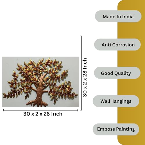 Image of Bharat Art Metal Iron Golden Willow Tree Wall Art | Decorative Metal Wall Sculpture for Home Living Room Bedroom Office Hotels Cafe | Multicolor (30 x 2 x 28 Inch) WD041 (B)