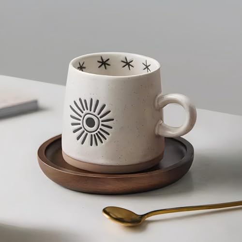 Taza cerámica con diseño de luna y sol, 13.5 oz miniatura 4