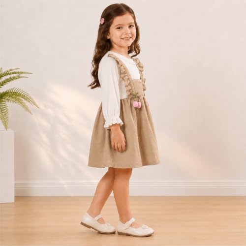 Image of Baby Girls Pink Frock Dress with White Full Sleeves | Cute Casual Dress for Girls | Stylish Flared Knee Length Kids Dress | Birthday, Festive & Everyday Wear