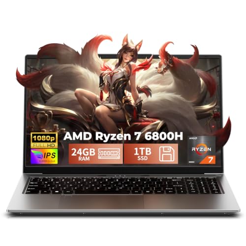 Image of 2026 Flagship 15.6 inch Gaming Laptop | AMD Ryzen 7 6800H | 24GB DDR5 RAM | 1TB NVMe SSD | 8C /16T Up to 4.7GHz | Wins 11 Pro | Backlit Keyboard Fingerprint | Lightweight 3.5lb | 2-Year Warranty