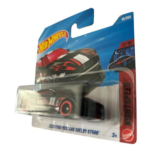 Image of Hot Wheels 2020 Ford Mustang Shelby GT500 [Black] Night Speed 2 /10, 10 /250-1:64 Scale Diecast Toy Vehicle
