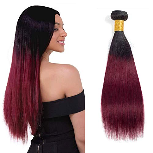 Brazilian Burgundy Ombre Straight Hair 1B/99J Human Hair 1Bundle Two Tone Extensions Human Hair 100% 8A Grade 16 inch
