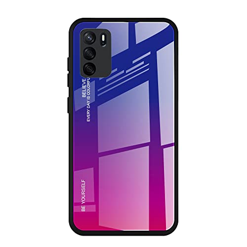 Dedux Funda para OPPO A16 / A54s / A16s, Carcasa Degradado de Color Vidrio Templado Anti-rasguños Funda, TPU de Silicona Suave Case Cover (Azul/Rojo)