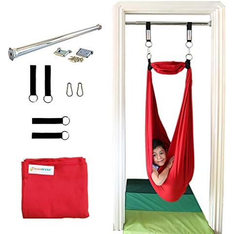 DreamGYM Doorway Sensory Swing - Red Therapy Compression Swing - 95% Cotton Cover