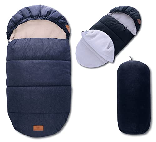 Image of Wind & Waterproof Sleeping Bag /Footmuff for Baby, Toddler, 6-36 Months (Blue) with Woolen Sherpa Backing, Anti Slip Design, Safety Keyhole | Winter