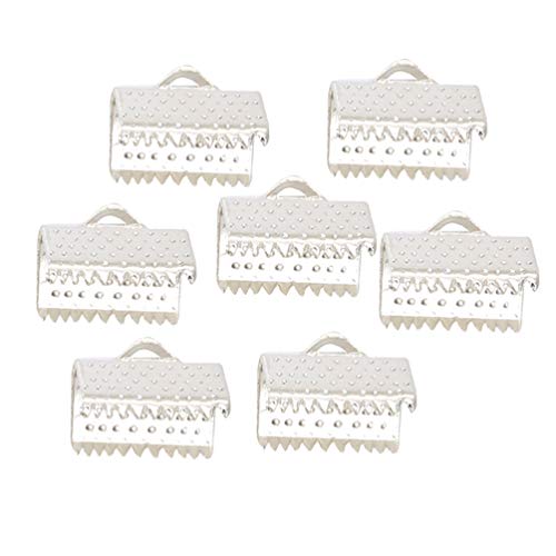 FOMIYES 100pcs Silver Plated Metal Fastener Clasps Textured Crimp End Clamps Cord Ends Buckles Zipper Clips for Diy Jewelry