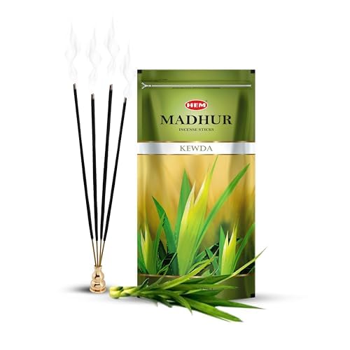 Image of Hem Madhur Kewda Incense Sticks - Pack of 3 | Refreshing Floral Aroma for Puja, Spiritual Practices & Meditation | Long-Lasting Fragrance in Zip Pouch for Pooja | Burns 35-40 Min | Approx 300 Sticks