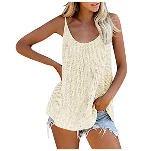 Forthery Women Oversize Scoop Neck Tank Tops Causal Knit Shirts Tunic Camis Loose Summer Sweater Vest Blouses(White,XL)