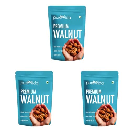 Image of Purevida Walnuts 200gm | Natural, Crunchy & Nutritious | Rich in Omega-3, Protein & Antioxidants | Supports Brain & Heart Health | Gluten-Free | Ideal for Snacking, Baking & Cooking (Pack of 3)