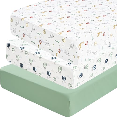Image of david's kids 3 Pack Fitted Crib Sheets, Ultra Soft Breathable Comfortable Baby Sheet Set for Boys Girls Neutral, 28x52 Inch Fits Standard Crib and Toddler Mattresses, Animals