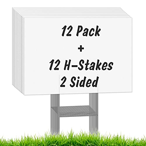 22Pcs Blank Yard Signs with Stakes, IKAYAS 17X12inch White Garden Yard Signs Yard Sale Signs Corrugated Plastic Signs for Party Decorations,Garage Sale, Guidepost, Open House