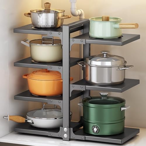 Adjustable Pots and Pans- 7-Tier Under Sink Cabinet Storage Rack Kitchen Pot and Panfor Efficient Cabinet Space Management
