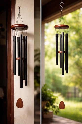 Mrig Kasturi Black Metal Wind Chime with Wooden Finish | Soothing Sound Hanging Wind Chimes for Home, Balcony, Garden & Patio