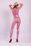 Seeksmile Unisex Hollow-Carved Shiny Dancewear Catsuit Bodysuit (Medium, Pink)