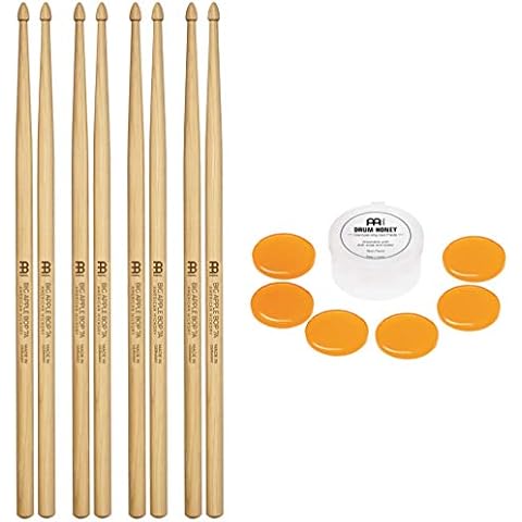 Meinl Stick & Brush Drumsticks, Big Apple Bop 7A Four Pair Bundle with Drum Honey Gel Dampeners — American Hickory with Large Acorn Shape Wood Tip — Made in Germany (SB111-4) Cover
